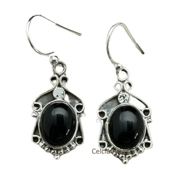 Solid 925 Sterling Silver Dangle Teardrop Earrings For Women, Natural Black Onyx Gemstone Beautiful Handcrafted Delicate Earrings For Her