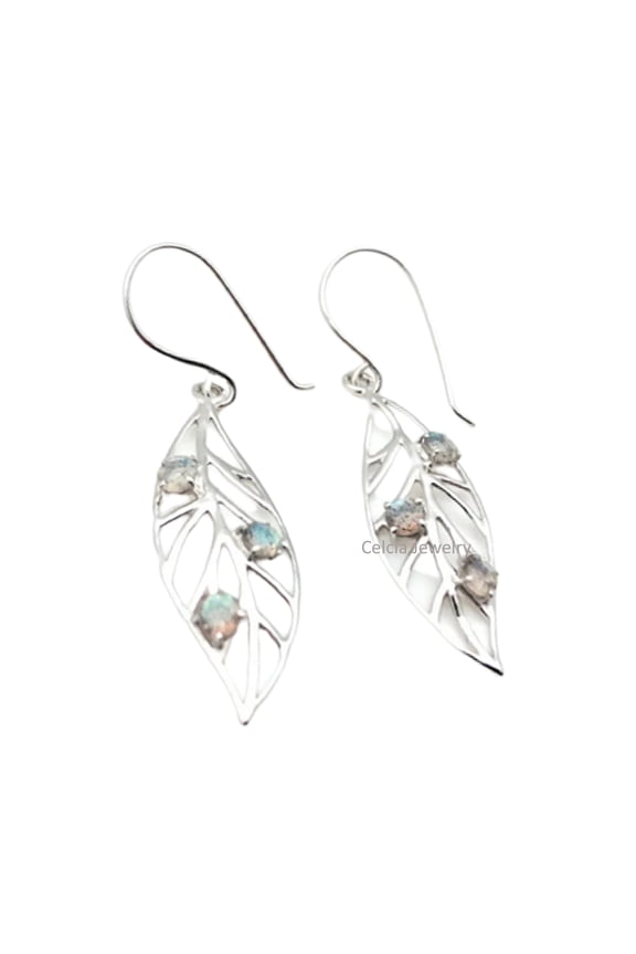 Solid 925 Sterling Silver Dangle Teardrop Earrings For Women, Natural Labradorite Round Gemstone Unique Handcrafted Earrings For Her
