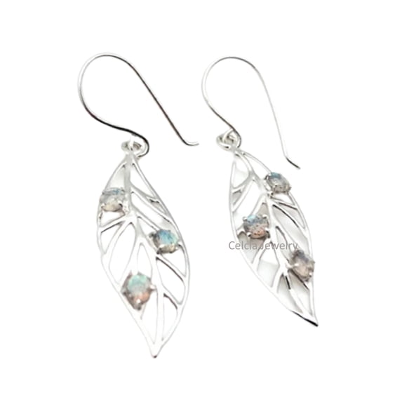 Solid 925 Sterling Silver Dangle Teardrop Earrings For Women, Natural Labradorite Round Gemstone Unique Handcrafted Earrings For Her