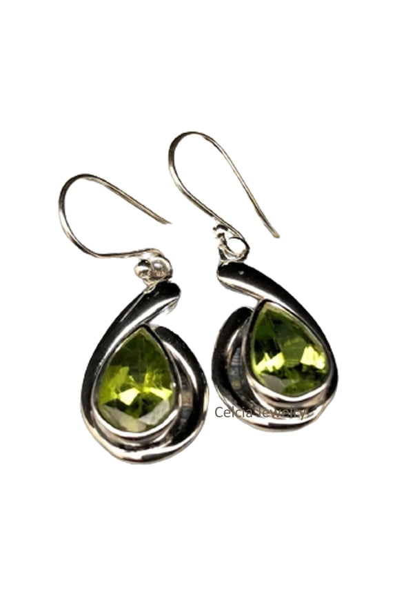 Solid 925 Sterling Silver Dangle Teardrop Earrings For Women, Natural Peridot Pear Gemstone Beautiful Handcrafted August Birthstone Gifts