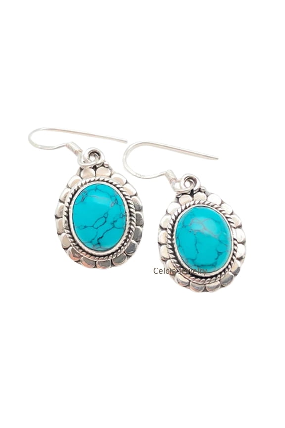 Solid 925 Sterling Silver Dangle Teardrop Earrings For Women, Natural Turquoise Gemstone Beautiful Handcrafted December Birthstone Gifts