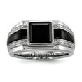 thumbnail image 1 of Solid 925 Sterling Silver Diamond and Onyx Men's Ring Band Size 9.5 (.05 cttw.), 1 of 5