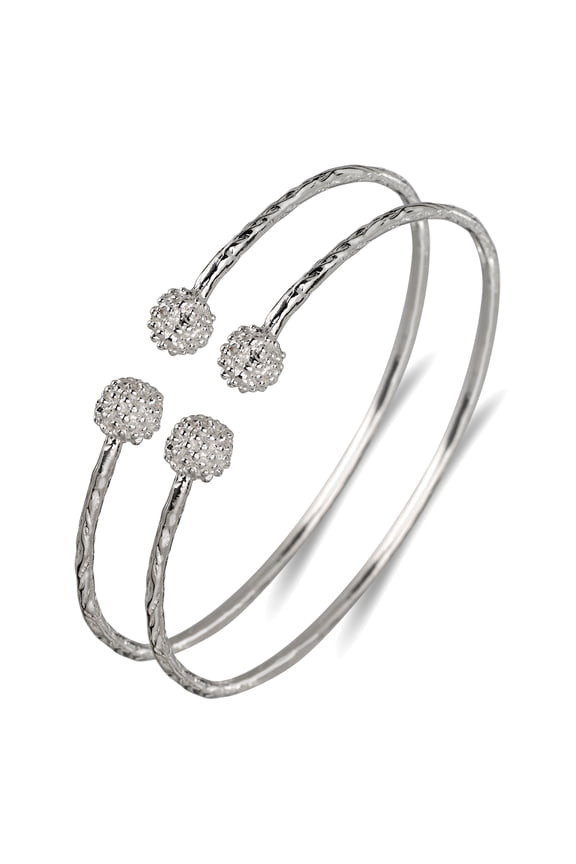 Solid .925 Sterling Silver Disco Ball Ends West Indian Bangles Plated with 14K Gold, 1 pair