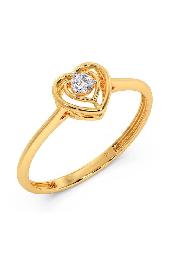 Solid 925 Sterling Silver Double Heart Moissanite Ring - 14K Yellow Gold Plated Romantic Promise Ring for Women - Sparking Heart Solitaire Jewelry