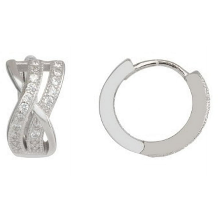 Huggie Hoop Earrings with Square Cubic Zirconia Rhodium on Sterling Silver Huggie Hoop Earrings with Square Cubic Zirconia Rhodium on Sterling Silver
