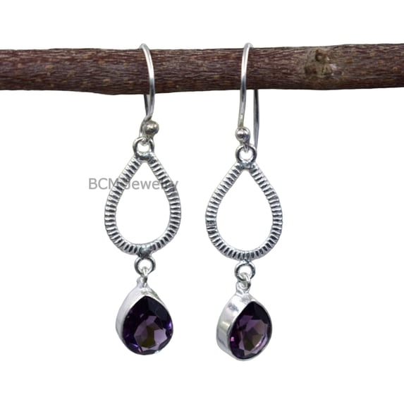 Solid 925 Sterling Silver Earrings For Womens, February Birthstone, Bridesmaid Gift Earrings, Amethyst, Gemstone Earrings, Christmas Gift For Her