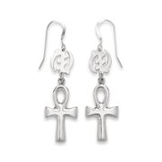 Solid .925 Sterling Silver Etched Ankh Cross Gye Nyame Adinkra Earrings
