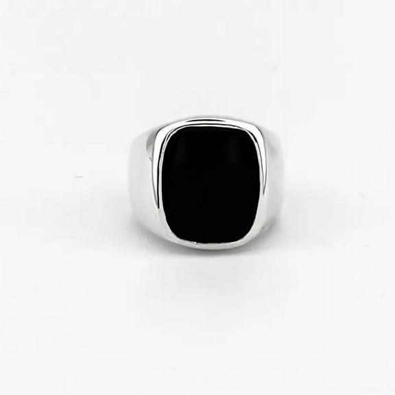 Solid 925 Sterling Silver Flat Black Onyx Cushion Gemstone Christmas Men's Ring