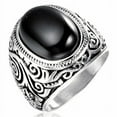 thumbnail image 1 of Solid 925 Sterling Silver Flat Black Onyx Cushion Gemstone Christmas Men's Ring, 1 of 2