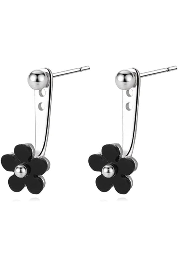 Solid 925 Sterling Silver Flower Ear Jacket Earrings for Women Flower Front Back Stud Earrings Drops