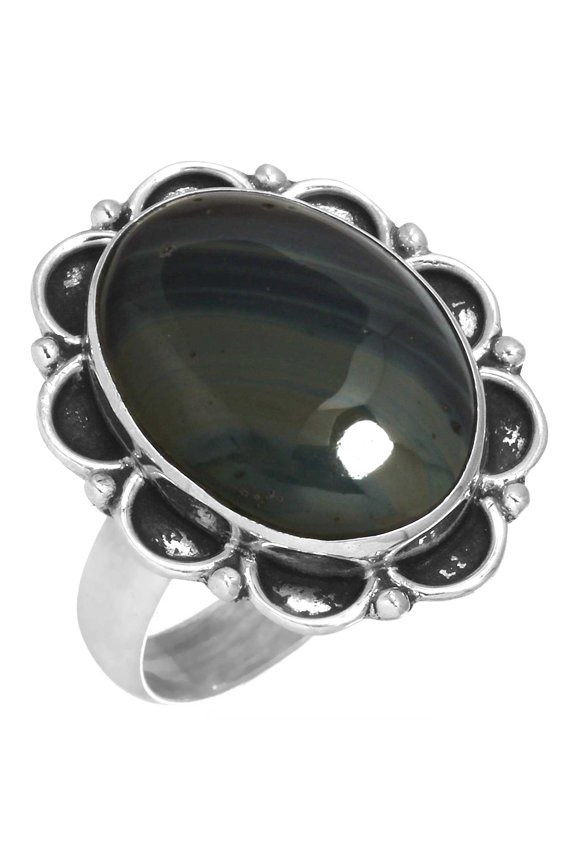 Solid 925 Sterling Silver Genuine Blue Copper Agate Stylish Ring