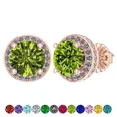 thumbnail image 1 of Solid 925 Sterling Silver & Gold Halo Birthstone Earrings with Pure Brilliance Zirconia - Hypoallergenic, Rose Gold, August - Simulated Peridot, 1 of 7