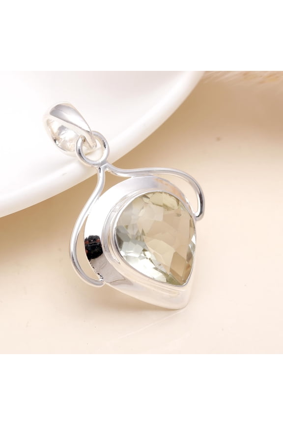 Green Amethyst Pendant, 925 Sterling Silver