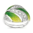 thumbnail image 1 of Solid 925 Sterling Silver Green And Yellow Enamel Leaf And CZ Cubic Zirconia Anniversary Ring Band Size 7, 1 of 3