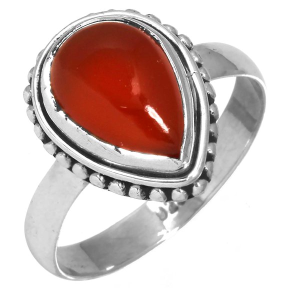 Solid 925 Sterling Silver Handcrafted Ring Natural Carnelian