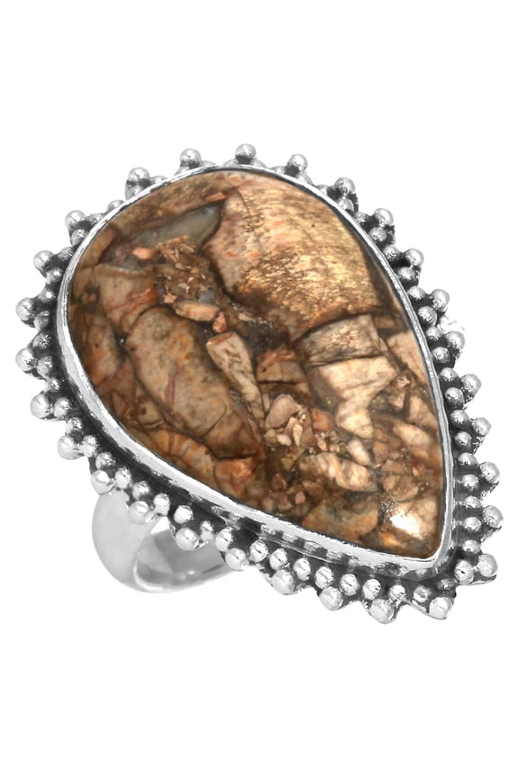 Solid 925 Sterling Silver Handmade Ring Natural Mushroom Rhyolite