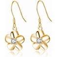 thumbnail image 1 of Solid 925 Sterling Silver Hawaiian Flower Drop Earrings Plumeria for Women Teens CZ Flower Dangle Earrings Hooks for Spring, 1 of 12