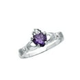 thumbnail image 1 of Solid 925 Sterling Silver Heart Celtic Claddagh Friendship Purple Cubic Zirconia CZ Fashion Anniversary Ring Size 6, 1 of 2