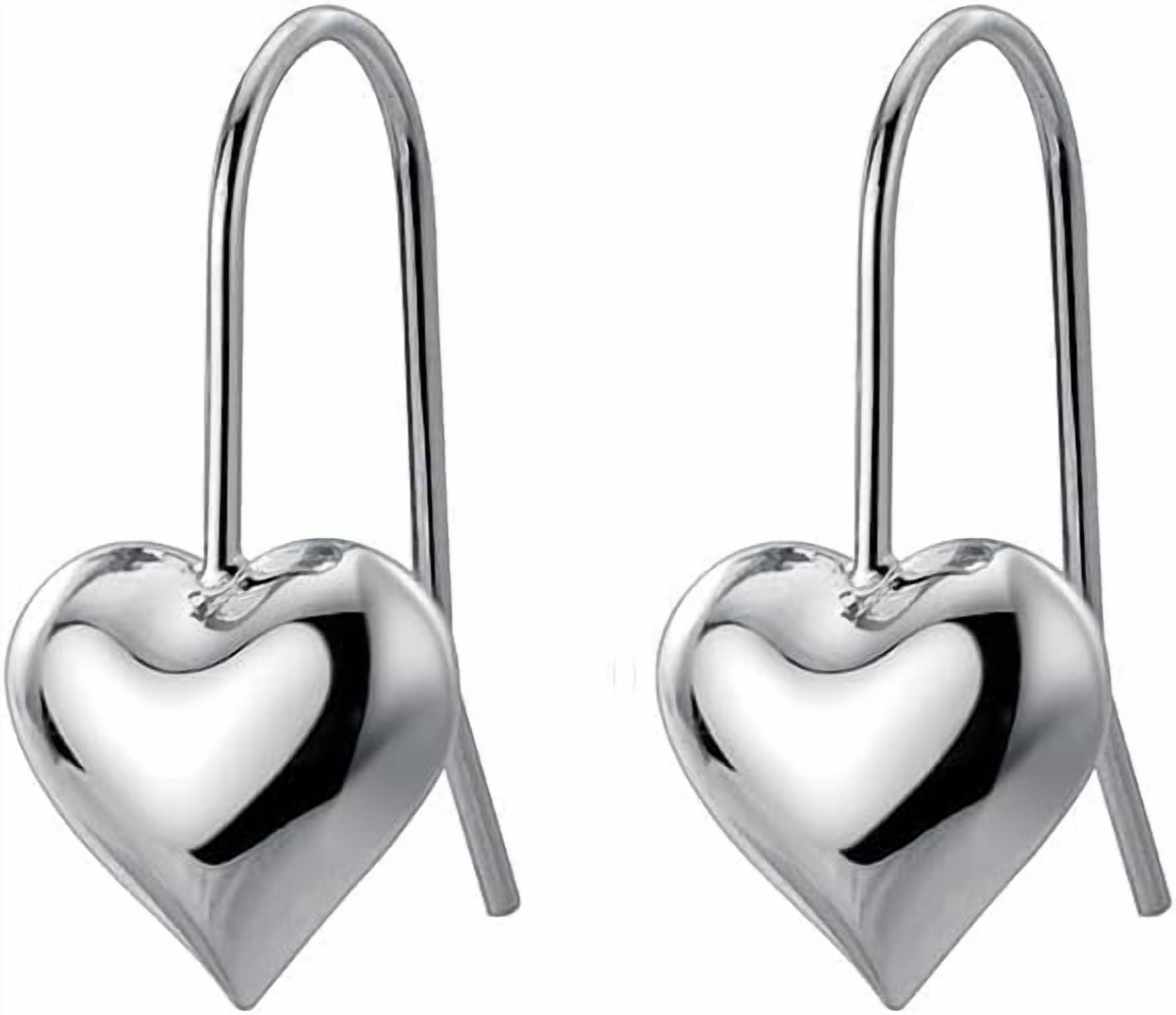 Solid 925 Sterling Silver Heart Drop Earrings for Women Teen Love Heart Dangle Earrings Hook