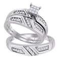 thumbnail image 1 of Solid 925 Sterling Silver His and Hers Princess Cut Real Natural Diamond Trio Three Rings Set Cluster Matching Rings Wedding Band Set 1/3 Carat - ( .33 Cttw ) - Ladies Size 7.5 - Mens Size 8.5, 1 of 7