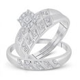 thumbnail image 1 of Solid 925 Sterling Silver His and Hers Real Natural Diamond Trio Three Rings Set Cluster Matching Rings Wedding Band Set 1/10 Carat - ( .10 Cttw ) - Ladies Size 5.5 - Mens Size 11, 1 of 7
