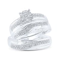 thumbnail image 1 of Solid 925 Sterling Silver His and Hers Real Natural Diamond Trio Three Rings Set Cluster Matching Rings Wedding Band Set 1/2 Carat - ( .53 Cttw ) - Ladies Size 5.5 - Mens Size 9.5, 1 of 7