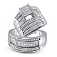 thumbnail image 1 of Solid 925 Sterling Silver His and Hers Real Natural Diamond Trio Three Rings Set Cluster Matching Rings Wedding Band Set 1/2 Carat - ( .58 Cttw ) - Ladies Size 7.5 - Mens Size 10.5, 1 of 7