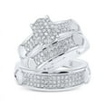 thumbnail image 1 of Solid 925 Sterling Silver His and Hers Real Natural Diamond Trio Three Rings Set Cluster Matching Rings Wedding Band Set 3/4 Carat - ( .76 Cttw ) - Ladies Size 6 - Mens Size 11, 1 of 7