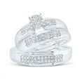 thumbnail image 1 of Solid 925 Sterling Silver His and Hers Real Natural Diamond Trio Three Rings Set Cluster Matching Rings Wedding Band Set 3/8 Carat - ( .38 Cttw ) - Ladies Size 6 - Mens Size 8, 1 of 7