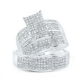 thumbnail image 1 of Solid 925 Sterling Silver His and Hers Real Natural Diamond Trio Three Rings Set Square Matching Rings Wedding Band Set 7/8 Carat - ( .89 Cttw ) - Ladies Size 6 - Mens Size 12, 1 of 7