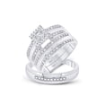 thumbnail image 1 of Solid 925 Sterling Silver His and Hers Round Diamond Solitaire Matching Couple Three Rings Bridal Engagement Ring Wedding Bands Set 1/4 Ct. - (L = 5, M = 11), 1 of 5