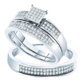 thumbnail image 1 of Solid 925 Sterling Silver His and Hers Trio Three Rings Set Real Natural Diamond Cluster Matching Rings Wedding Band Set 1/3 Carat ( .33 Cttw ) - (L = 9, M = 11.5), 1 of 4