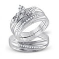 thumbnail image 1 of Solid 925 Sterling Silver His and Hers Trio Three Rings Set Real Natural Diamond Cluster Matching Rings Wedding Band Set 3/8 Carat ( .38 Cttw ) - (L = 7.5, M = 12), 1 of 7