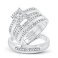 thumbnail image 1 of Solid 925 Sterling Silver His and Hers Trio Three Rings Set Real Natural Diamond Solitaire Matching Rings Wedding Band Set 1/4 Carat ( .23 Cttw ) - (L = 8.5, M = 8), 1 of 6