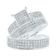 thumbnail image 1 of Solid 925 Sterling Silver His and Hers Trio Three Rings Set Real Natural Diamond Square Matching Rings Wedding Band Set 7/8 Carat ( .88 Cttw ) - (L = 7.5, M = 10.5), 1 of 7