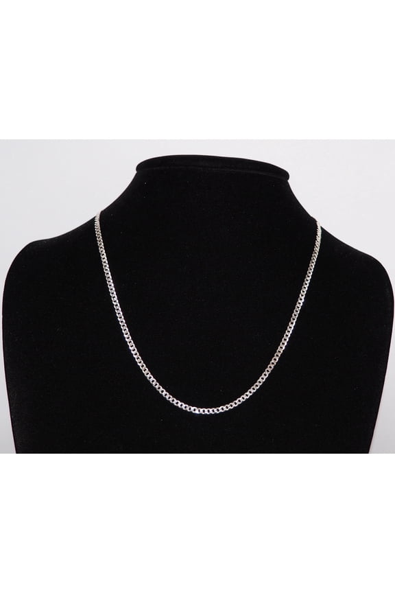 Solid 925 Sterling Silver Flat Curb Chain Necklace, 3mm, 20 Inch, Made in Italy, Unises, All ages
