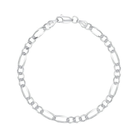 MST Solid 925 Sterling Silver Italian 20 In, 4.7mm Flat Figaro Link Chain Necklace, Unisex, Italy, Stamped
