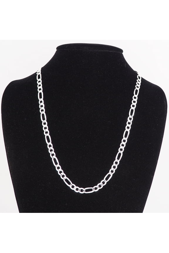 Solid 925 Sterling Silver Italian 6.8mm Flat 24” Figaro Link Chain Necklace for Women Men Made in Italy FIG160-24