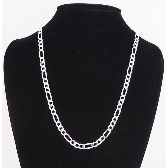 Solid 925 Sterling Silver Italian 6.8mm Flat 24” Figaro Link Chain Necklace for Women Men Made in Italy FIG160-24