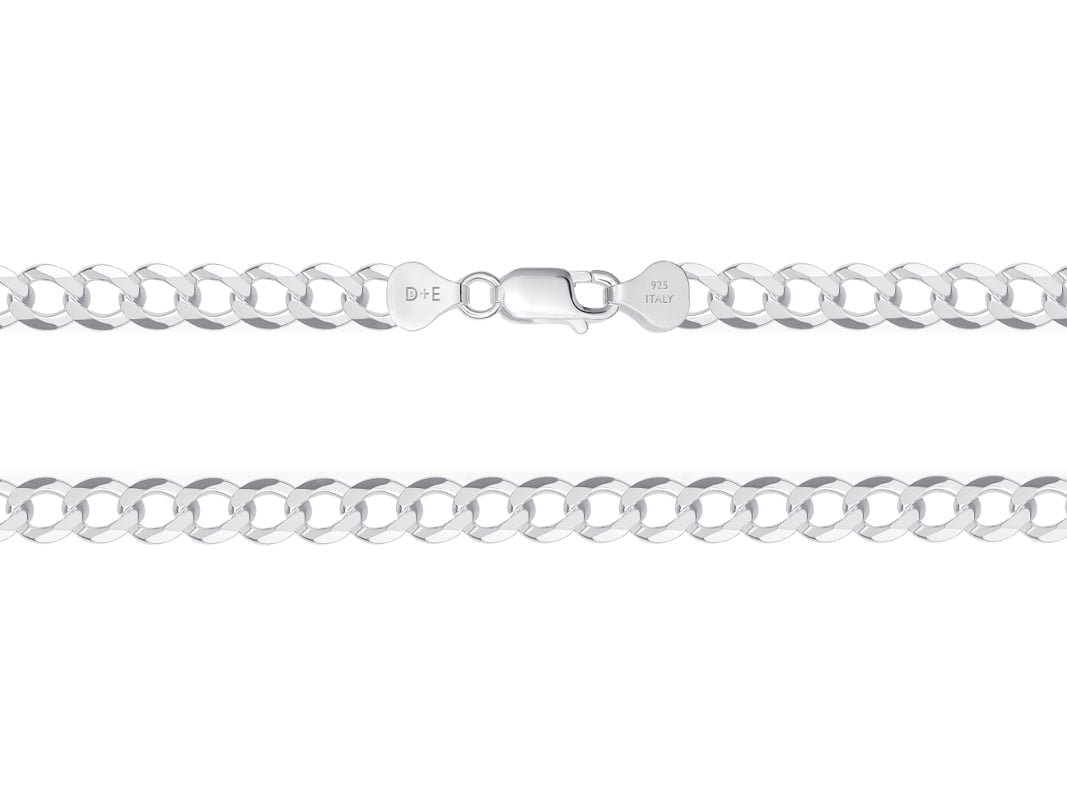 Solid 925 Sterling Silver Italian 7.2mm Flat 24” Curb Chain Necklace Italian Unisex for All Ages