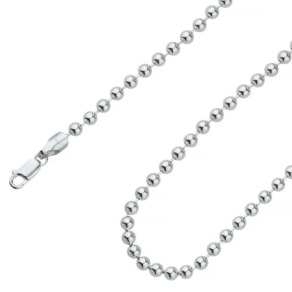 Solid 925 Sterling Silver Italian Ball Bead Chain 3mm Necklace, Made in Italy Chains For Men, Necklace for Charms, Dog Tag Necklace