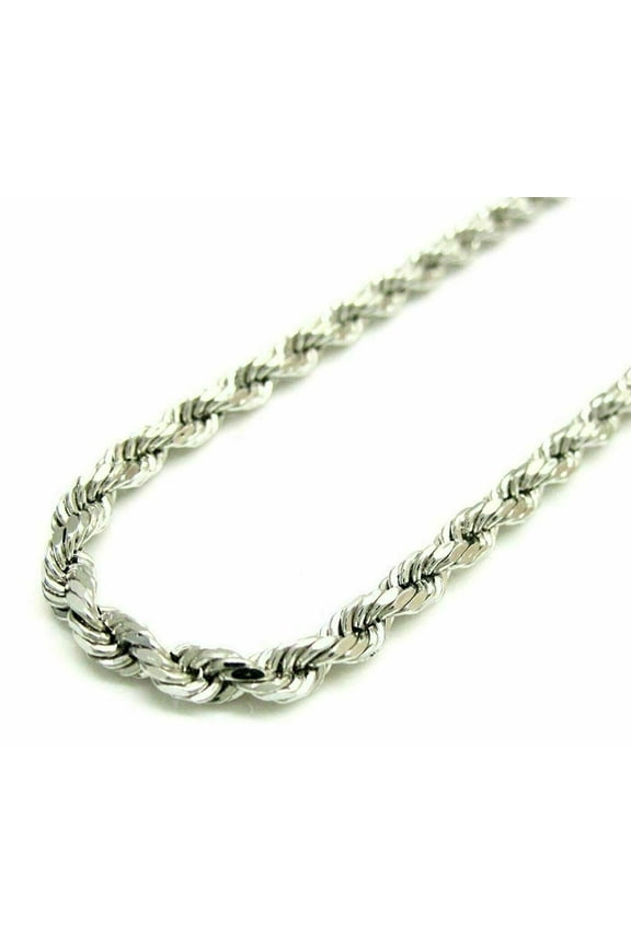 Solid 925 Sterling Silver Italian Rope Chain Mens Necklace 3.5mm - Diamond Cut