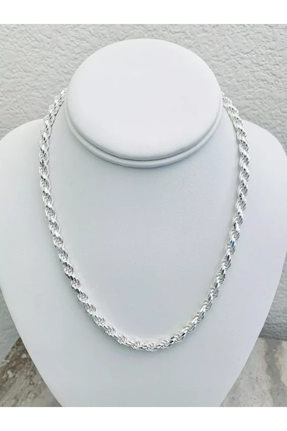 Solid 925 Sterling Silver Italian Rope Chain Mens Necklace 6.5mm - Diamond Cut