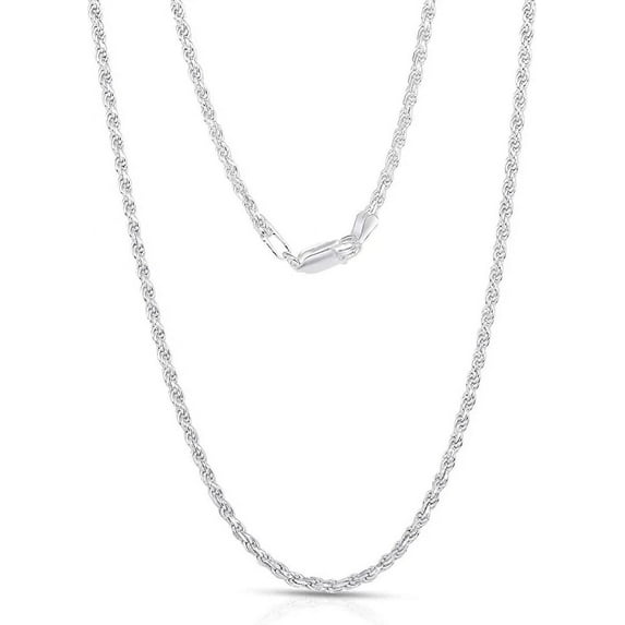 Solid 925 Sterling Silver Italian Rope Diamond-Cut Braided Twist Link Necklace, 1MM - 5MM, 16" - 30" for Men & Women