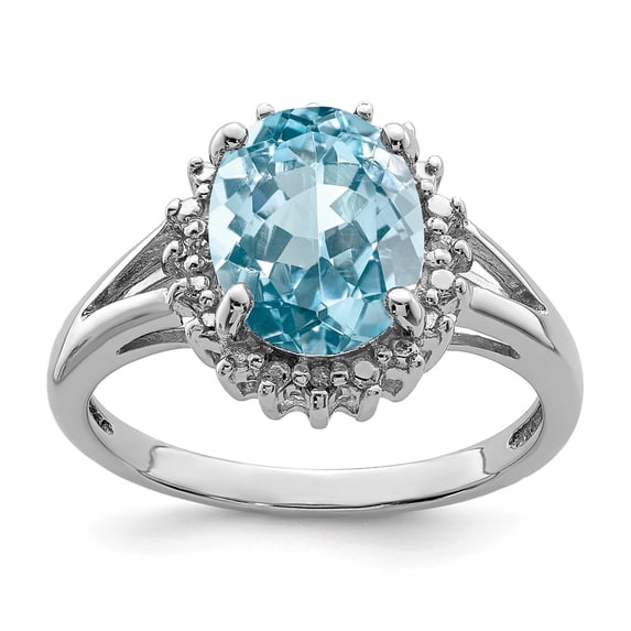 Solid 925 Sterling Silver Light Swiss Blue Topaz and Diamond Engagement Ring Size 6 (.01 cttw.)