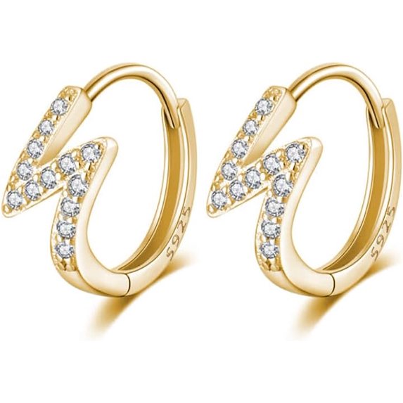 Solid 925 Sterling Silver Lightning Bolt Earrings Hoops for Women Teens Sparkling CZ Hoop Earrings Huggie