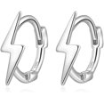 thumbnail image 1 of Solid 925 Sterling Silver Lightning Bolt Hoop Earrings for Women Teens Lightning Hoop Earrings Cartilage Huggie Earrings, 1 of 12