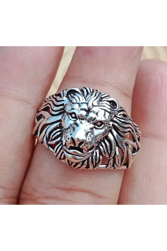 Solid 925 Sterling Silver Lion Face Mens Ring Bikers Fine Men Jewelry Gift Animal Lover Ring Handmade Ring