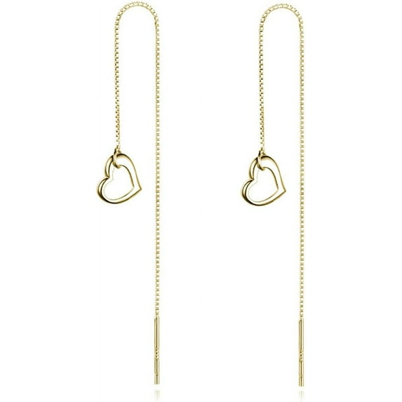 Solid 925 Sterling Silver Love Heart Chain Dangle Earrings Drops for Women Teens Heart Tassel Dangle Earrings Threader