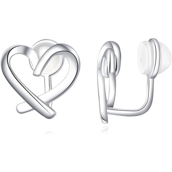 Solid 925 Sterling Silver Love Heart Clip On Earrings Ear Cuffs for Women Teens Heart Wrap Earrings No Piercing